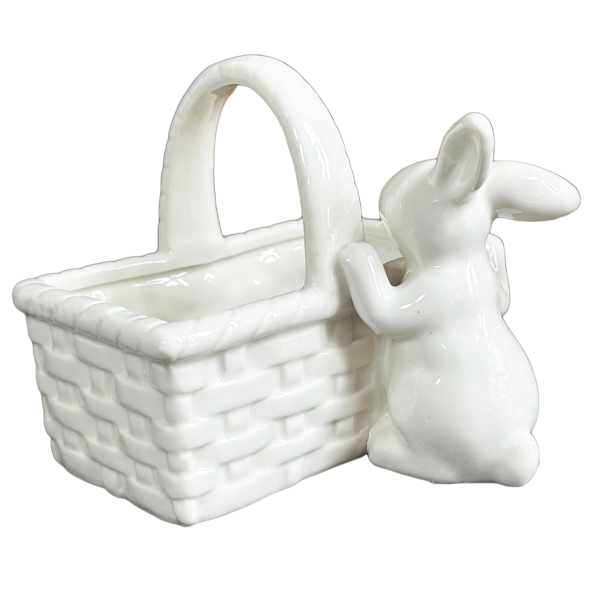 White Easter Bunny Basket Trinket Dish