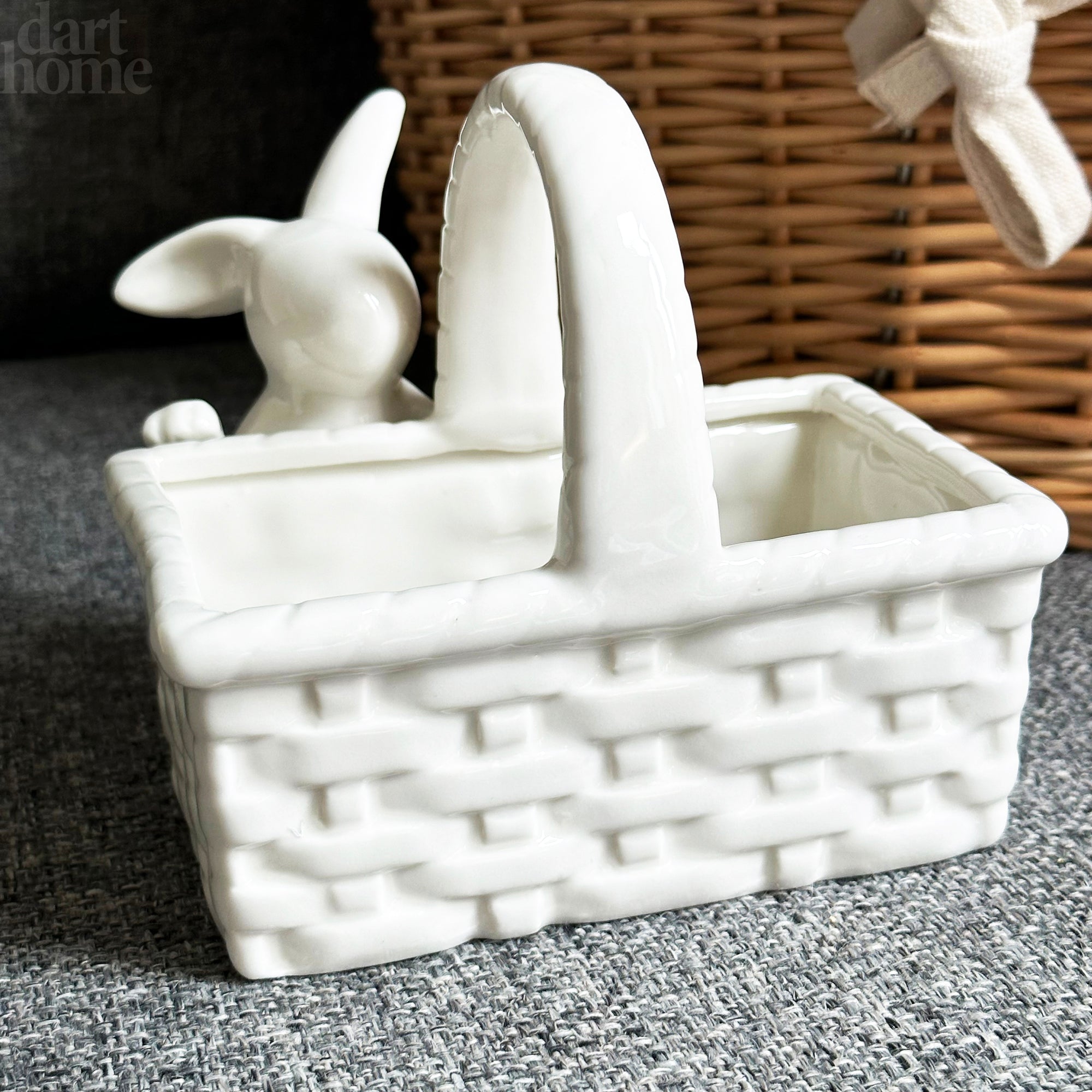 White Easter Bunny Basket Trinket Dish