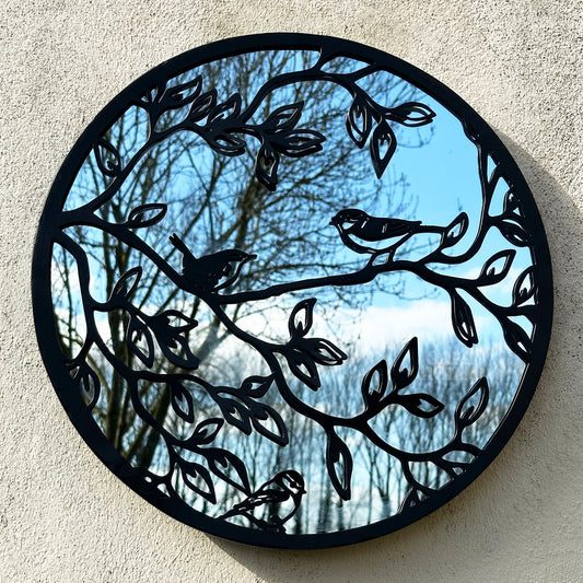 Black Birds On Branch Mirrored Wall Art 45cm