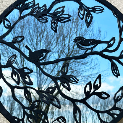 Black Birds On Branch Mirrored Wall Art 45cm