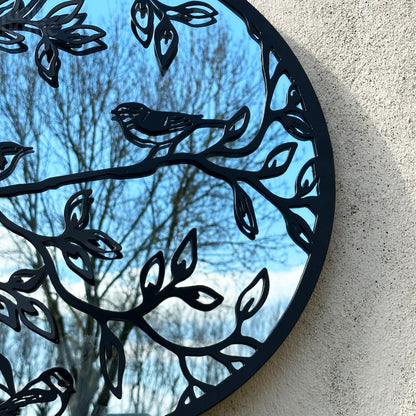 Black Birds On Branch Mirrored Wall Art 45cm