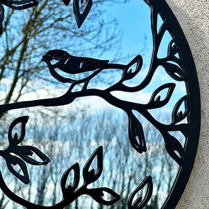 Black Birds On Branch Mirrored Wall Art 45cm