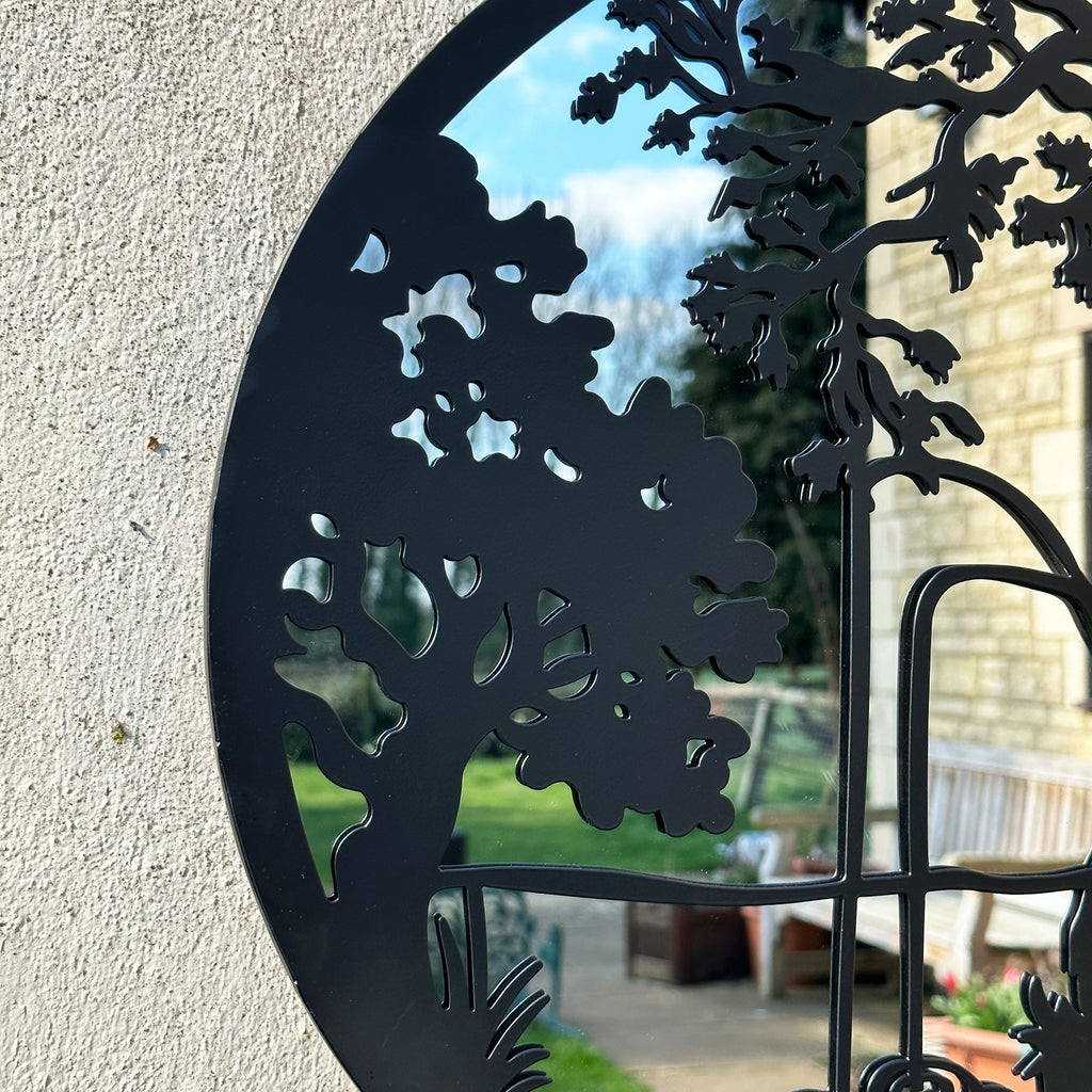 Black Fishing Boy Mirrored Wall Art 45cm