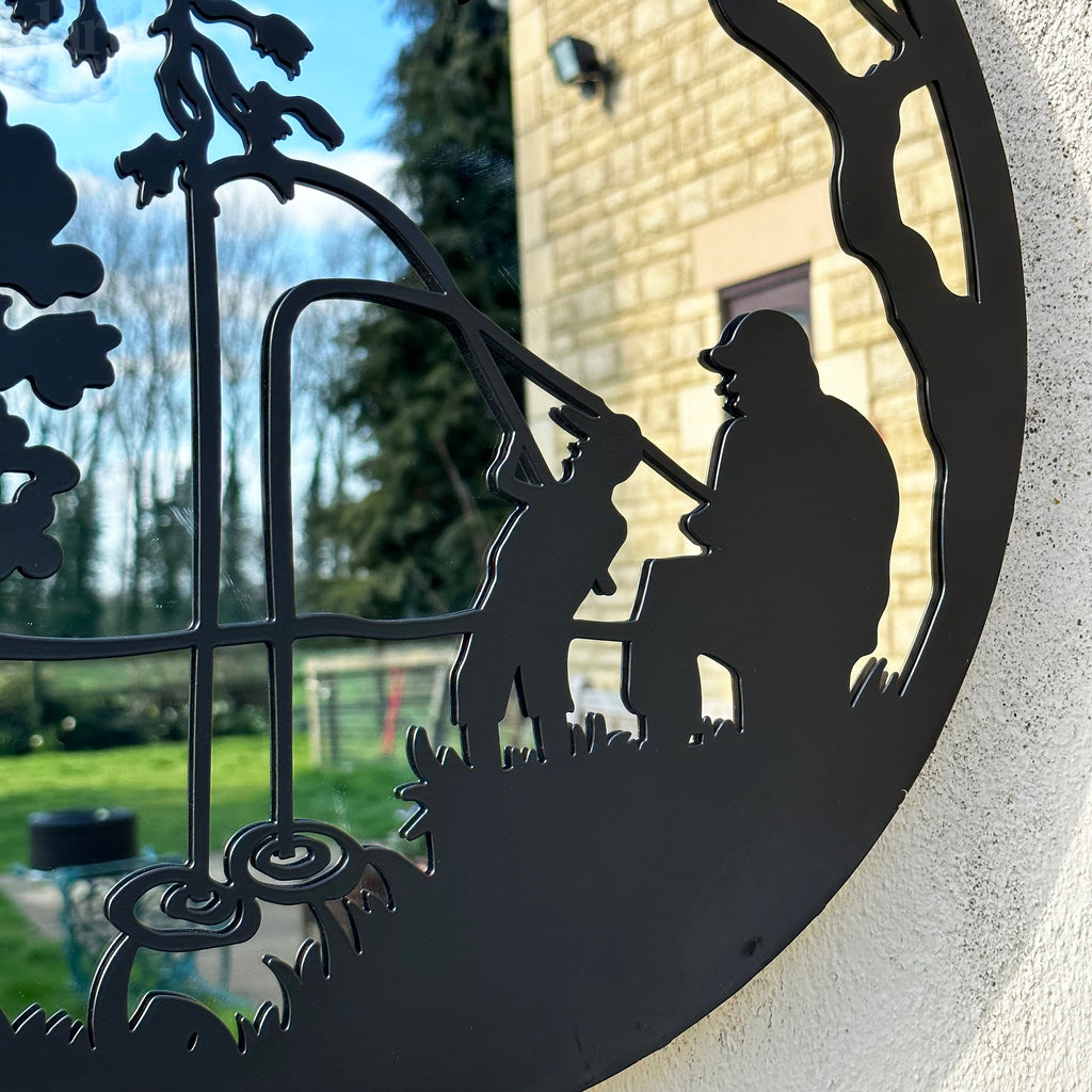 Black Fishing Boy Mirrored Wall Art 45cm
