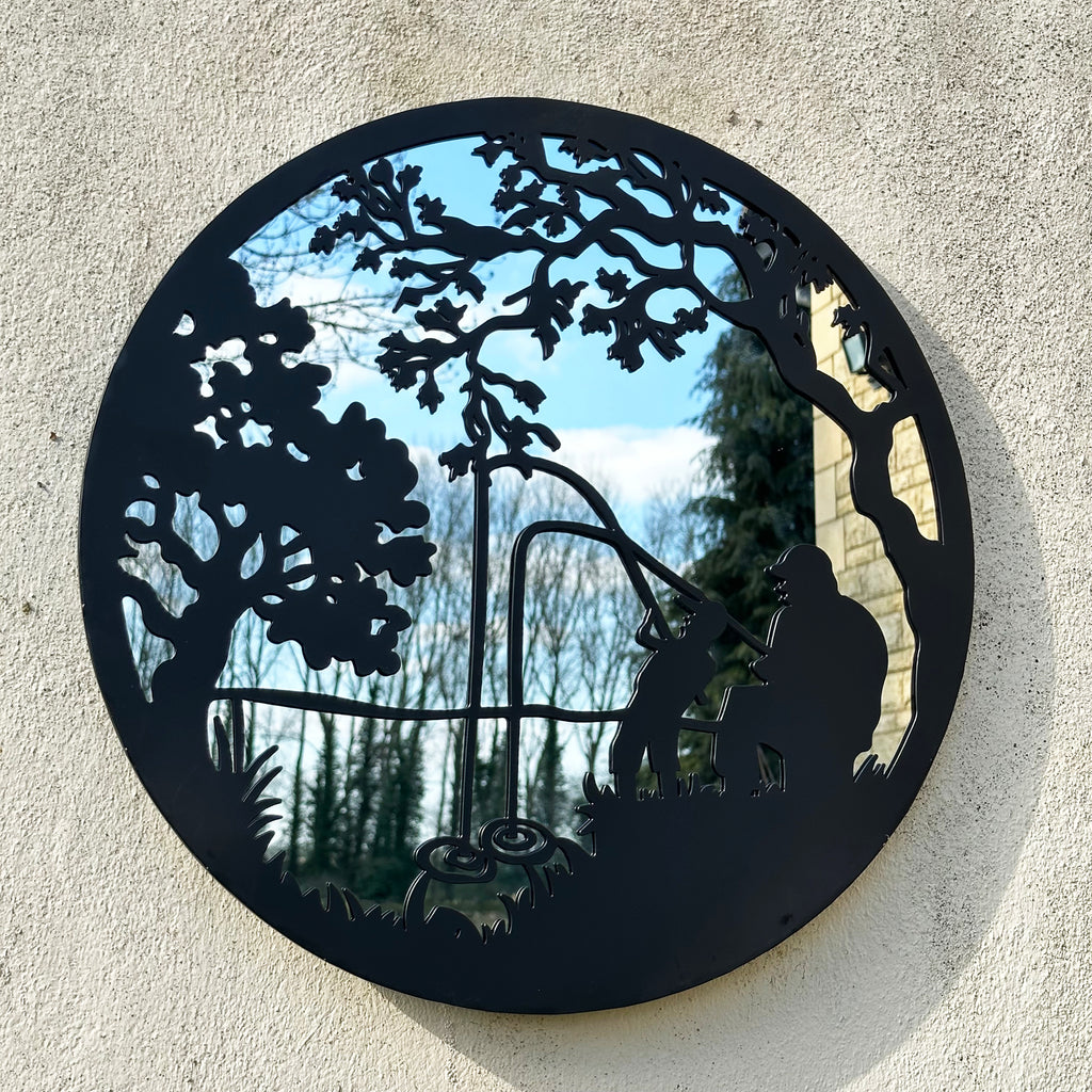 Black Fishing Boy Mirrored Wall Art 45cm