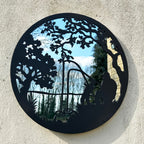 Black Fishing Boy Mirrored Wall Art 45cm