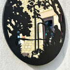 Black Fishing Boy Mirrored Wall Art 45cm