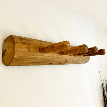 Teak Wood Log 4 Peg Coat Hanger