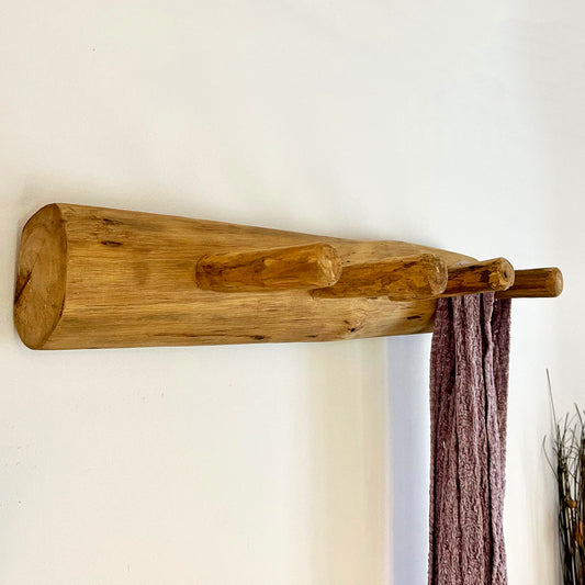 Teak Wood Log 4 Peg Coat Hanger