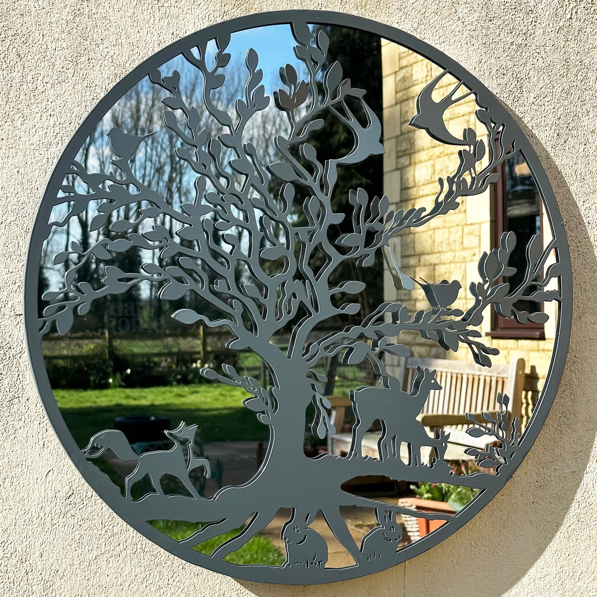 Grey Woodland Wildlife Mirrored Wall Art 60cm