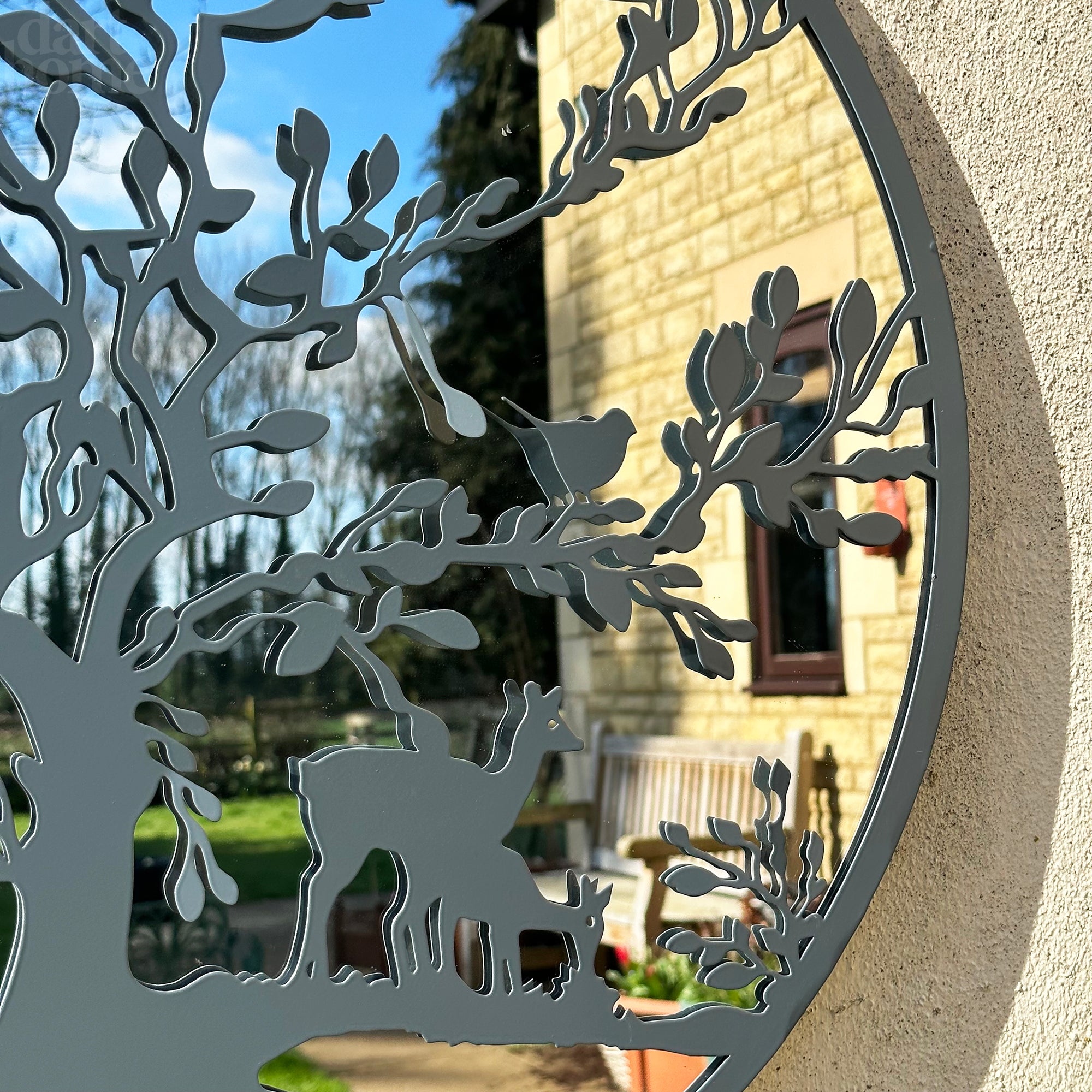 Grey Woodland Wildlife Mirrored Wall Art 60cm
