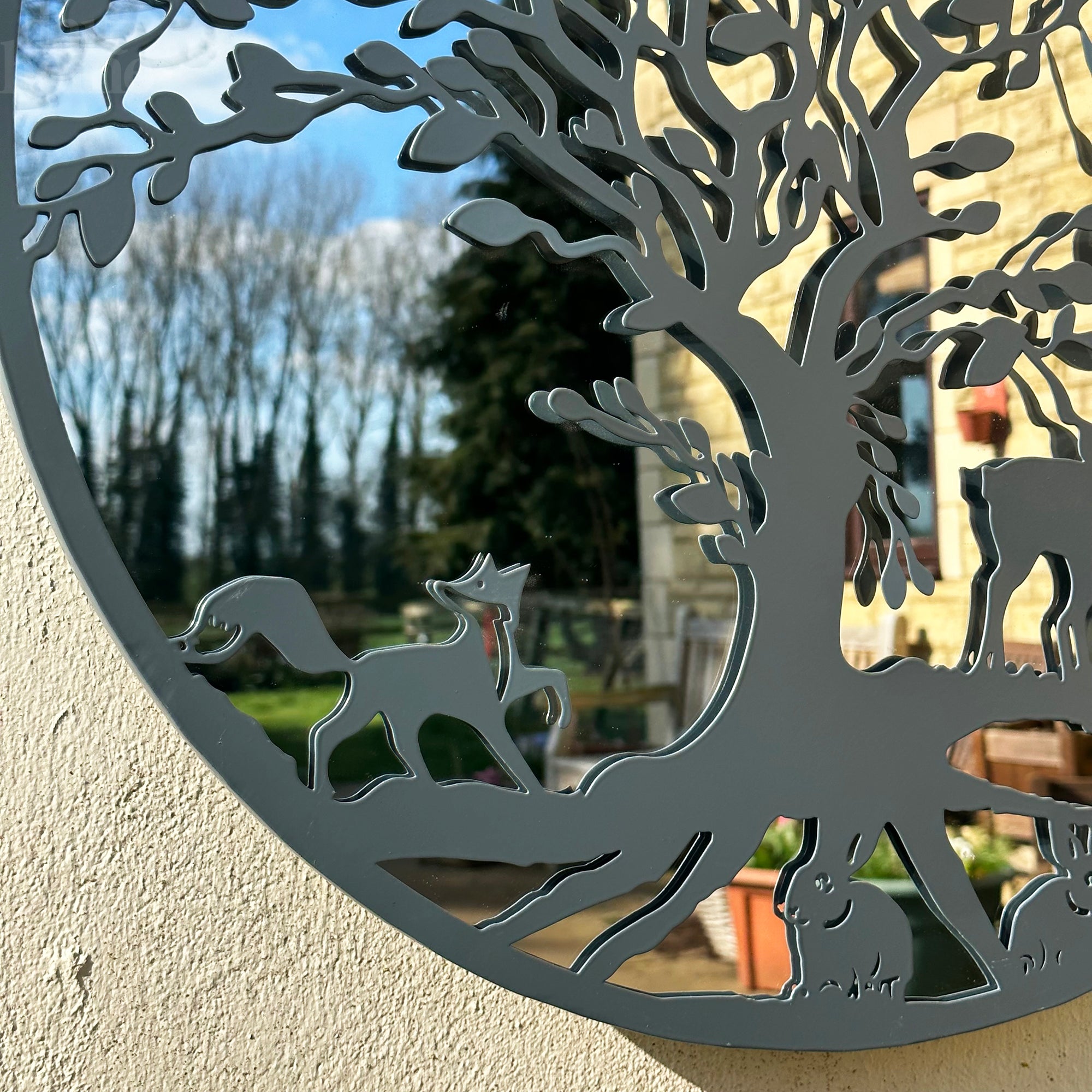 Grey Woodland Wildlife Mirrored Wall Art 60cm