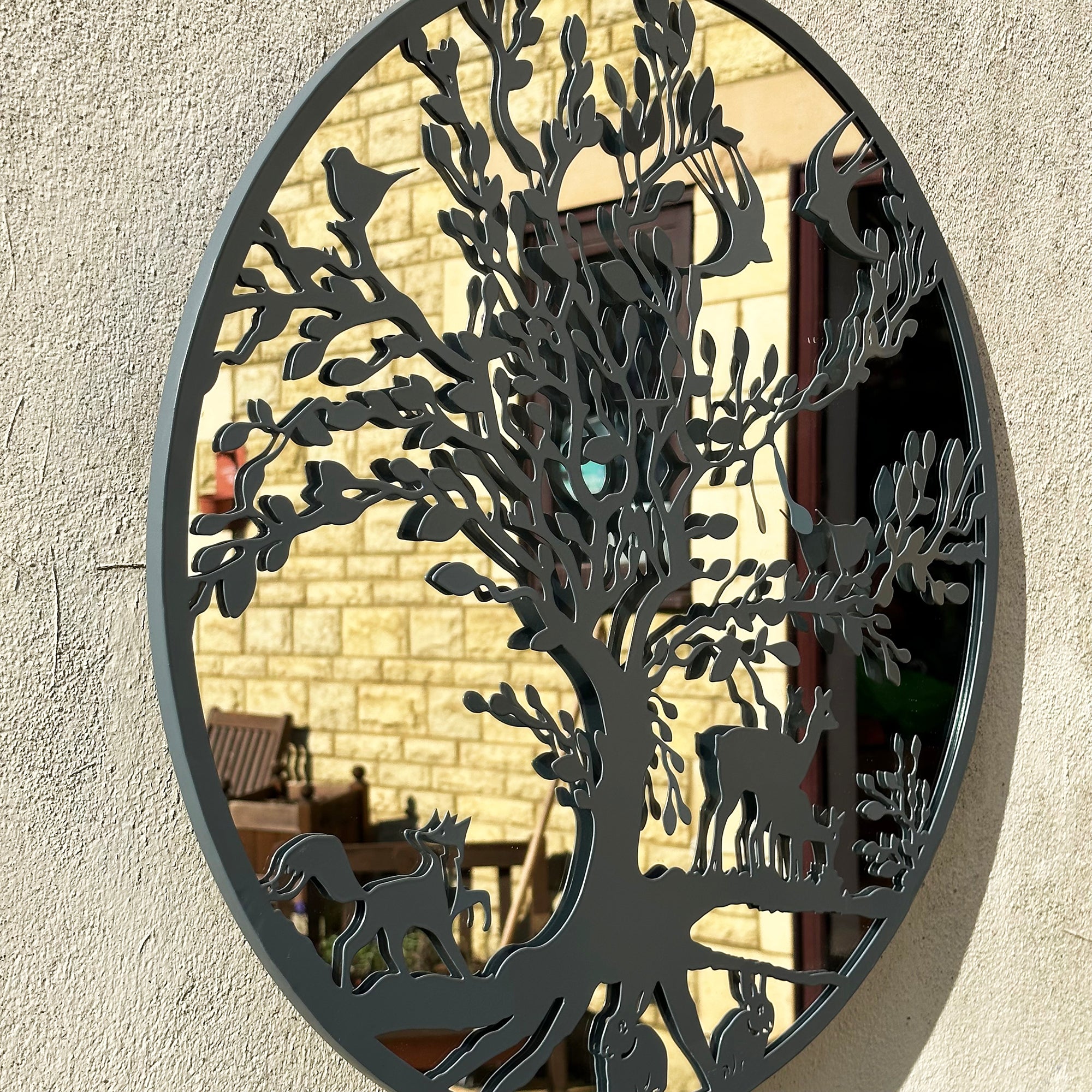 Grey Woodland Wildlife Mirrored Wall Art 60cm