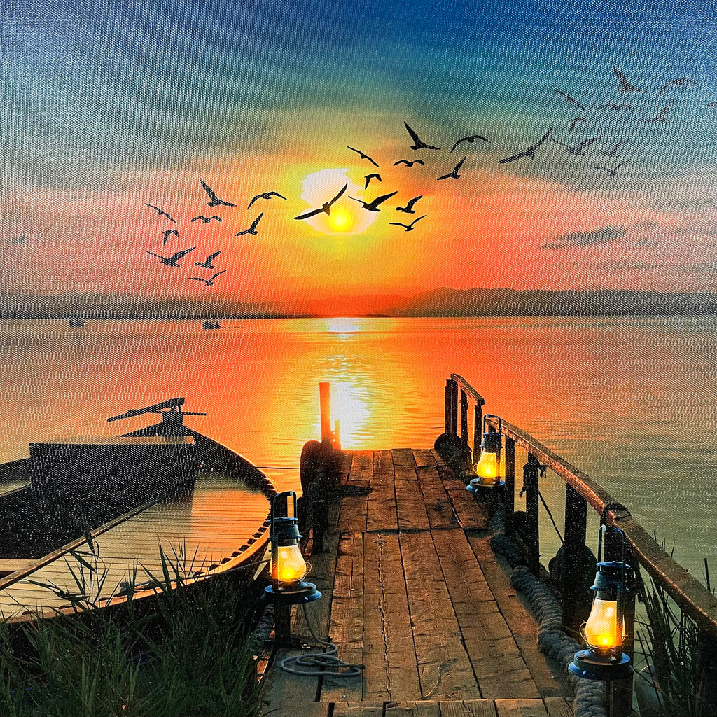 Rectangular Sunset Boardwalk Sea LED Canvas Wall Art 60cm