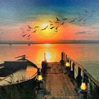Rectangular Sunset Boardwalk Sea LED Canvas Wall Art 60cm