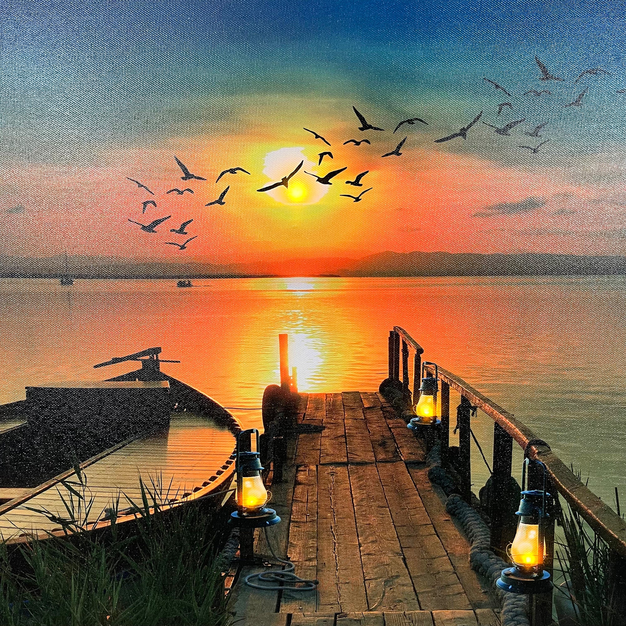 Rectangular Sunset Boardwalk Sea LED Canvas Wall Art 60cm