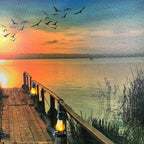 Rectangular Sunset Boardwalk Sea LED Canvas Wall Art 60cm