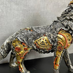 Silver Steampunk Howling Wolf Ornament