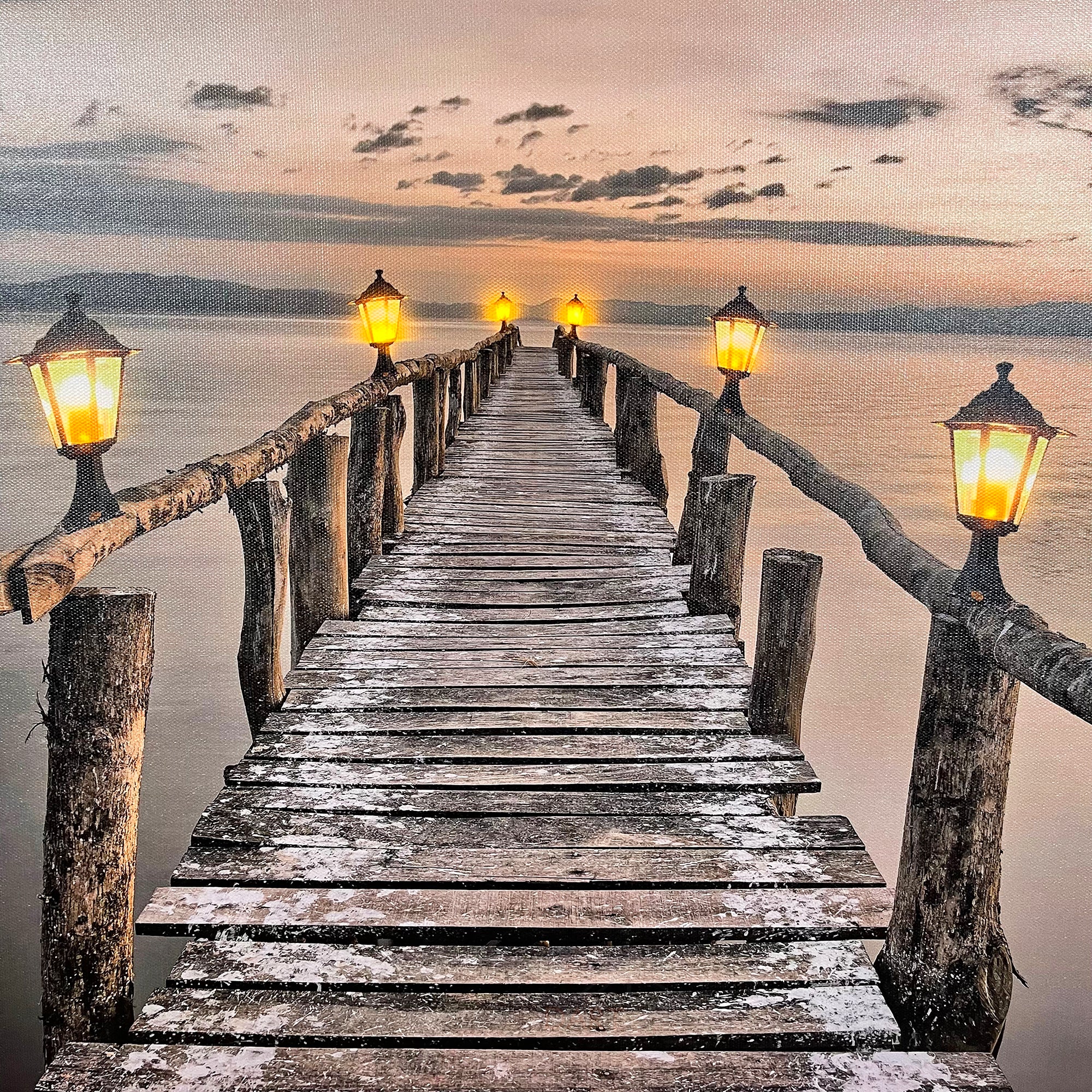 Rectangular Seashore 6 LED Jetty Canvas Wall Art 60cm