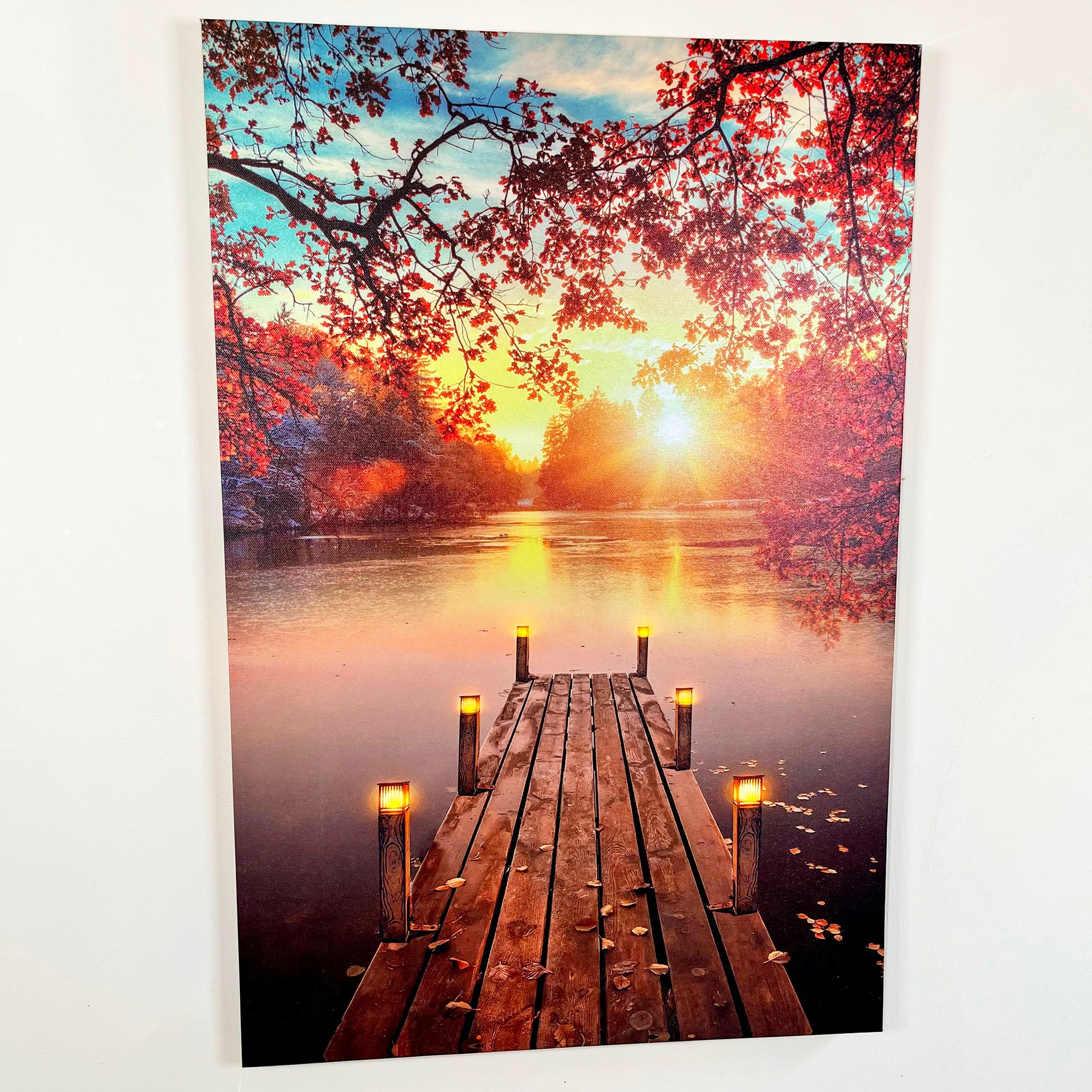 Portrait Rectangular Autumn LED Jetty Canvas Wall Art 60cm