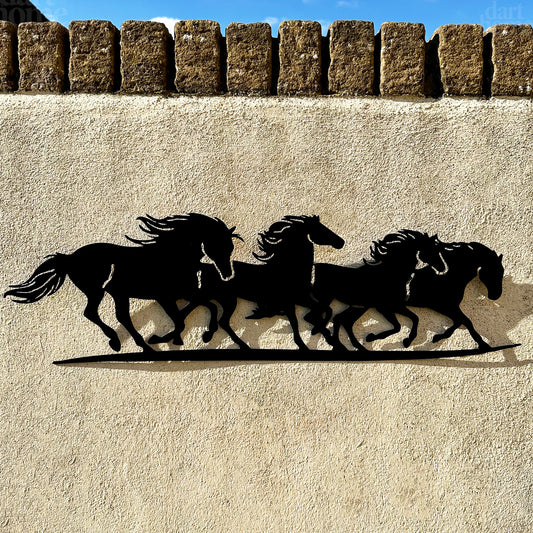 Schwarze laufende Pferde-Garten-Wandkunst