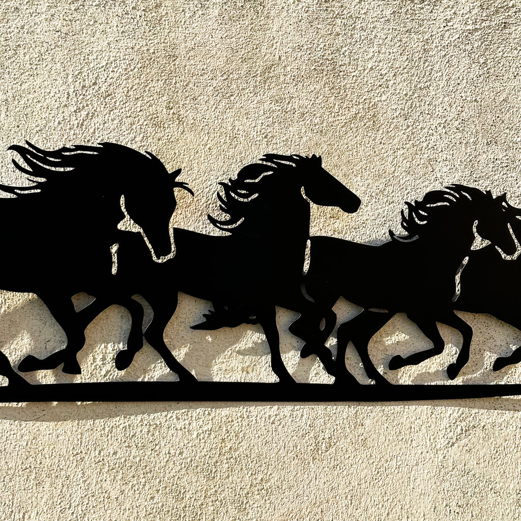Black Running Horses Garden Wall Art