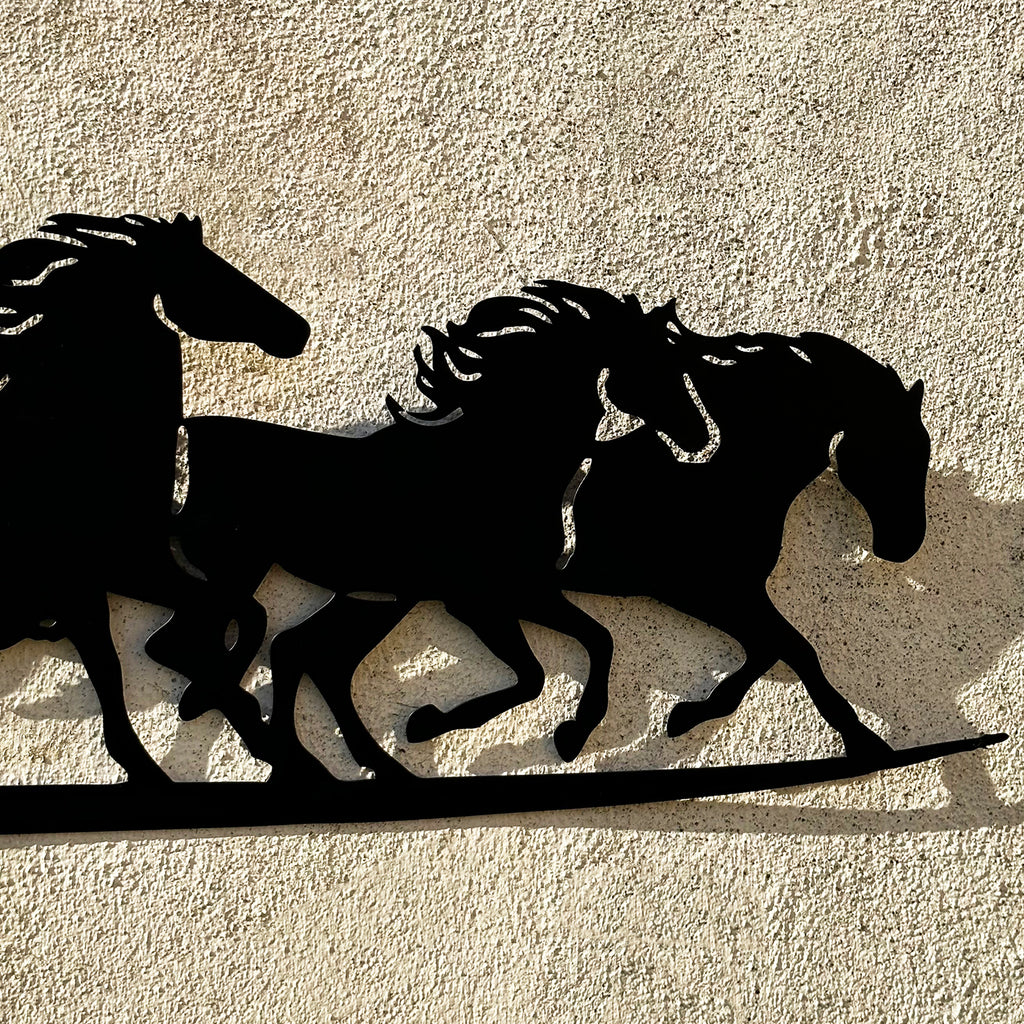Black Running Horses Garden Wall Art