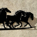 Black Running Horses Garden Wall Art