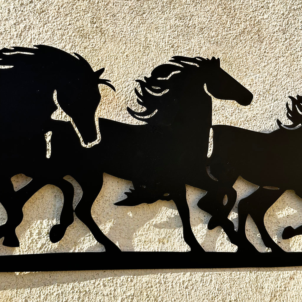 Black Running Horses Garden Wall Art