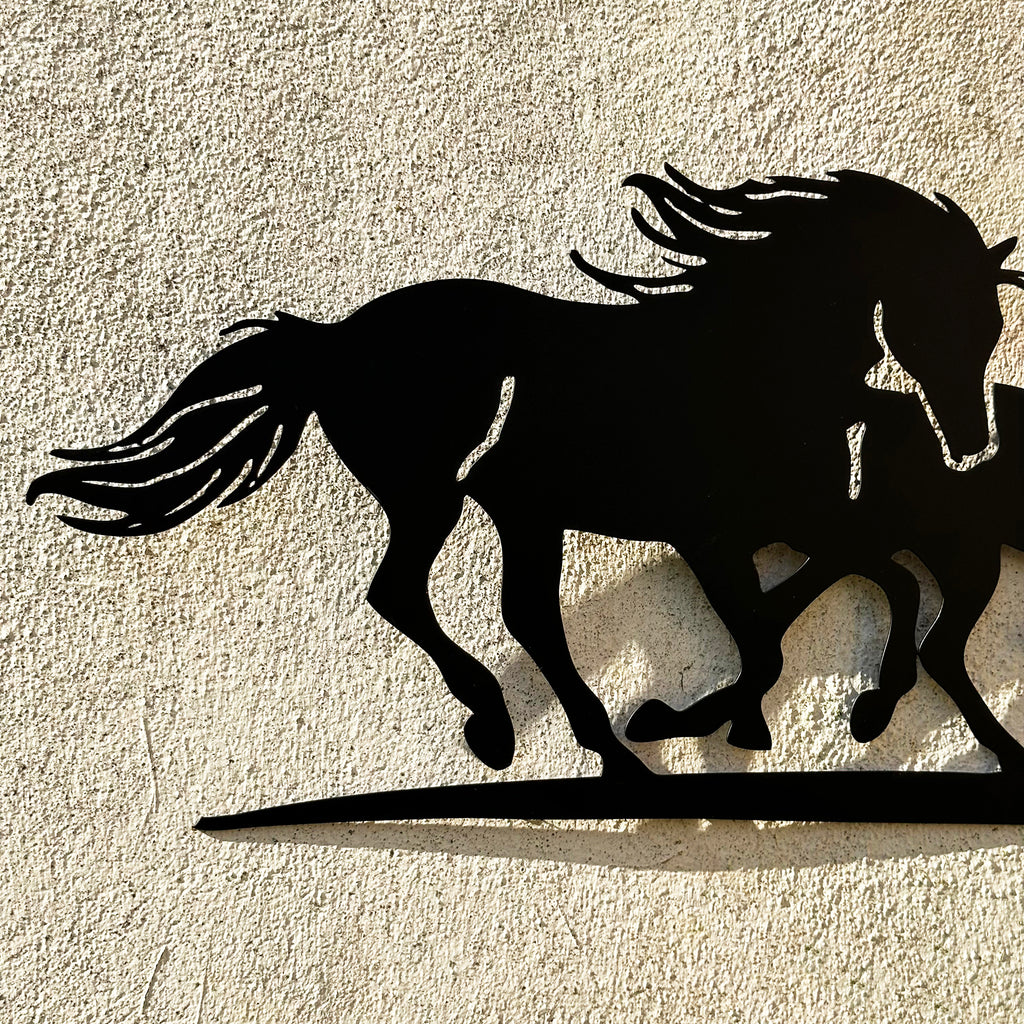 Black Running Horses Garden Wall Art