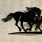 Black Running Horses Garden Wall Art