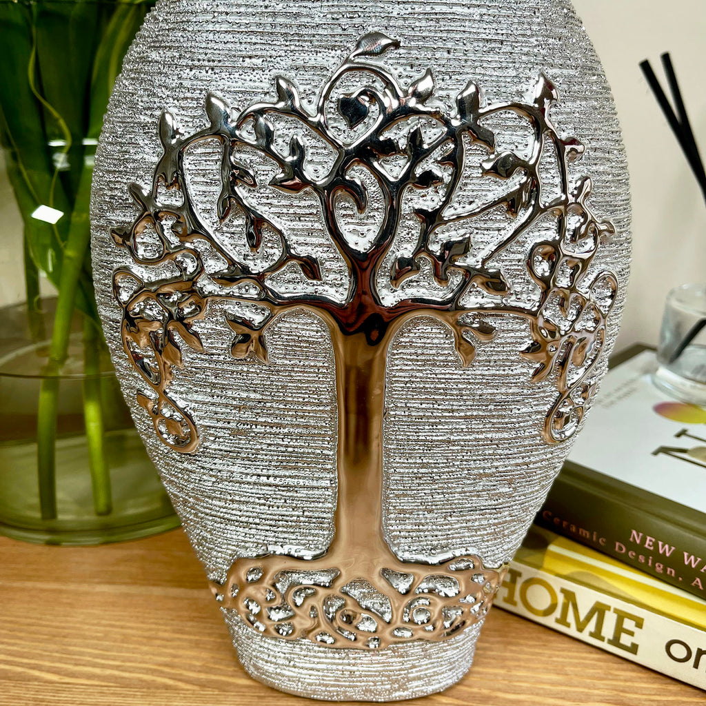 Champagner-silberne Lebensbaum-Vase, 25 cm