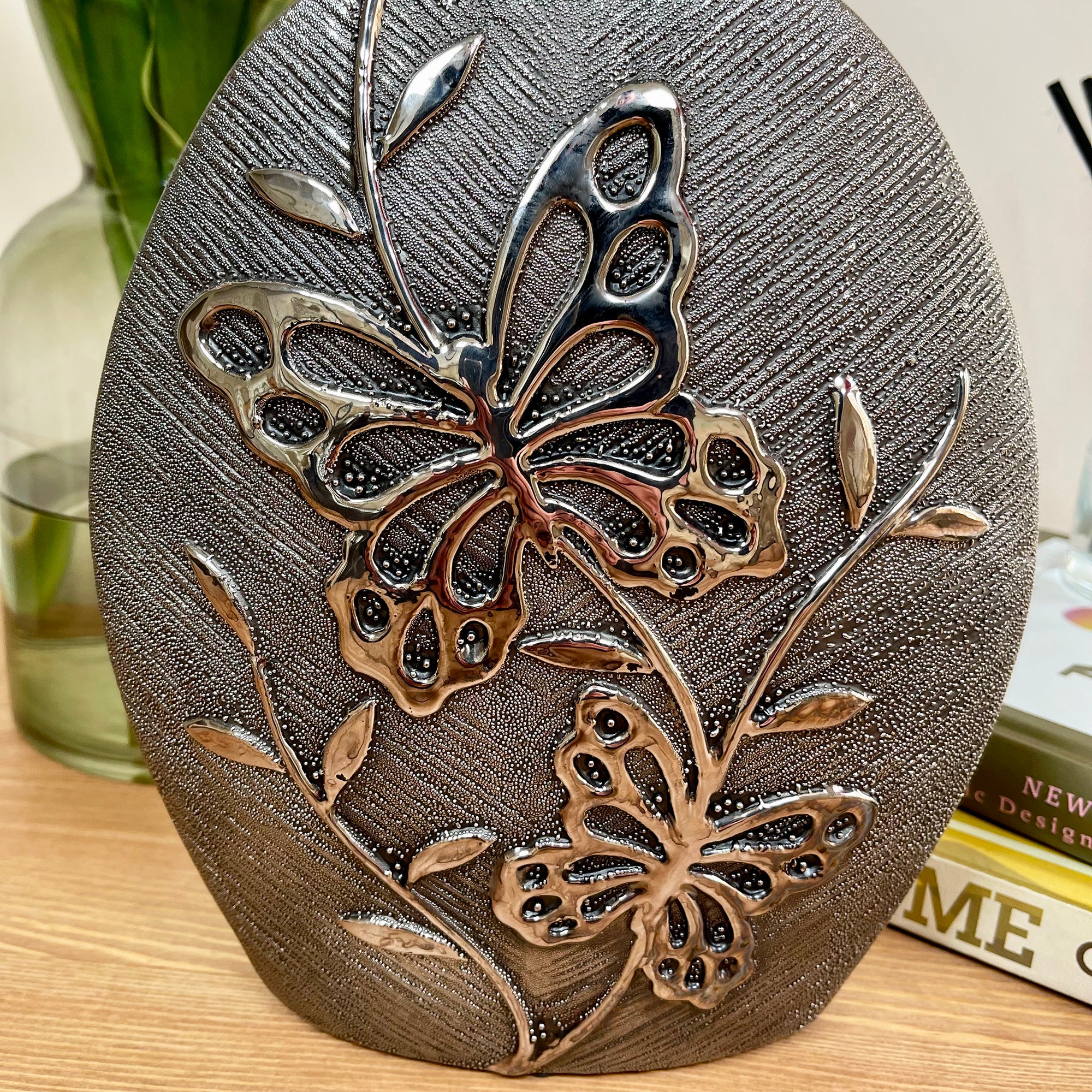 Gun Metal Ceramic Butterfly Vase