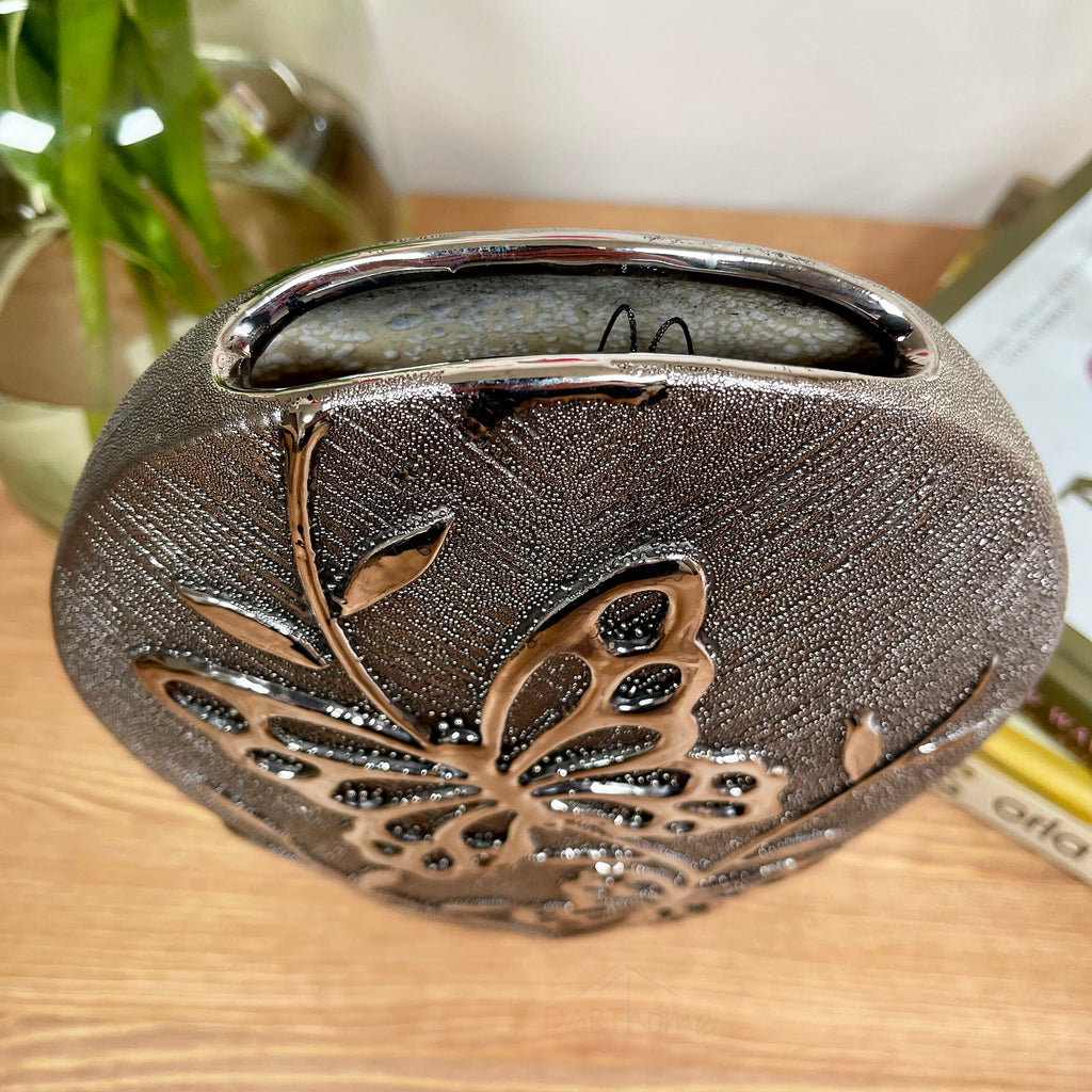 Gun Metal Ceramic Butterfly Vase