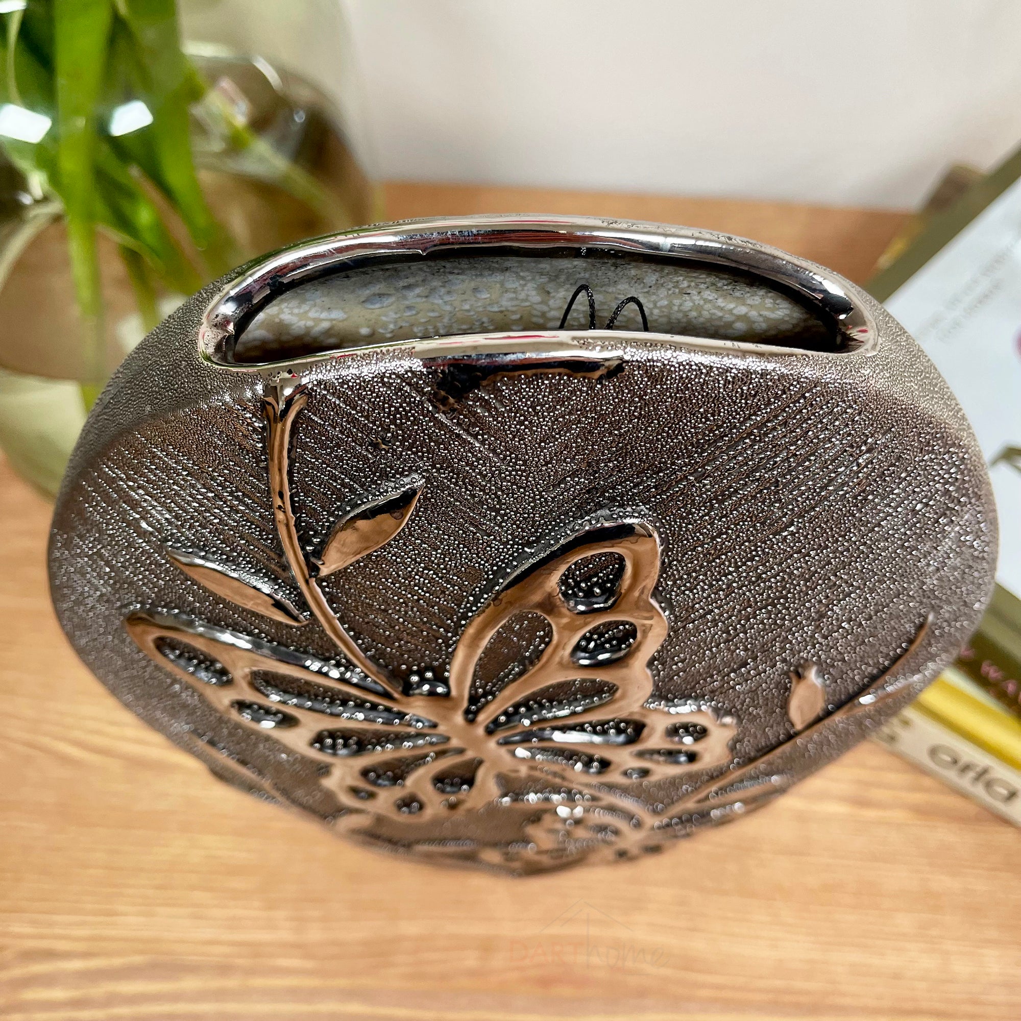 Gun Metal Ceramic Butterfly Vase