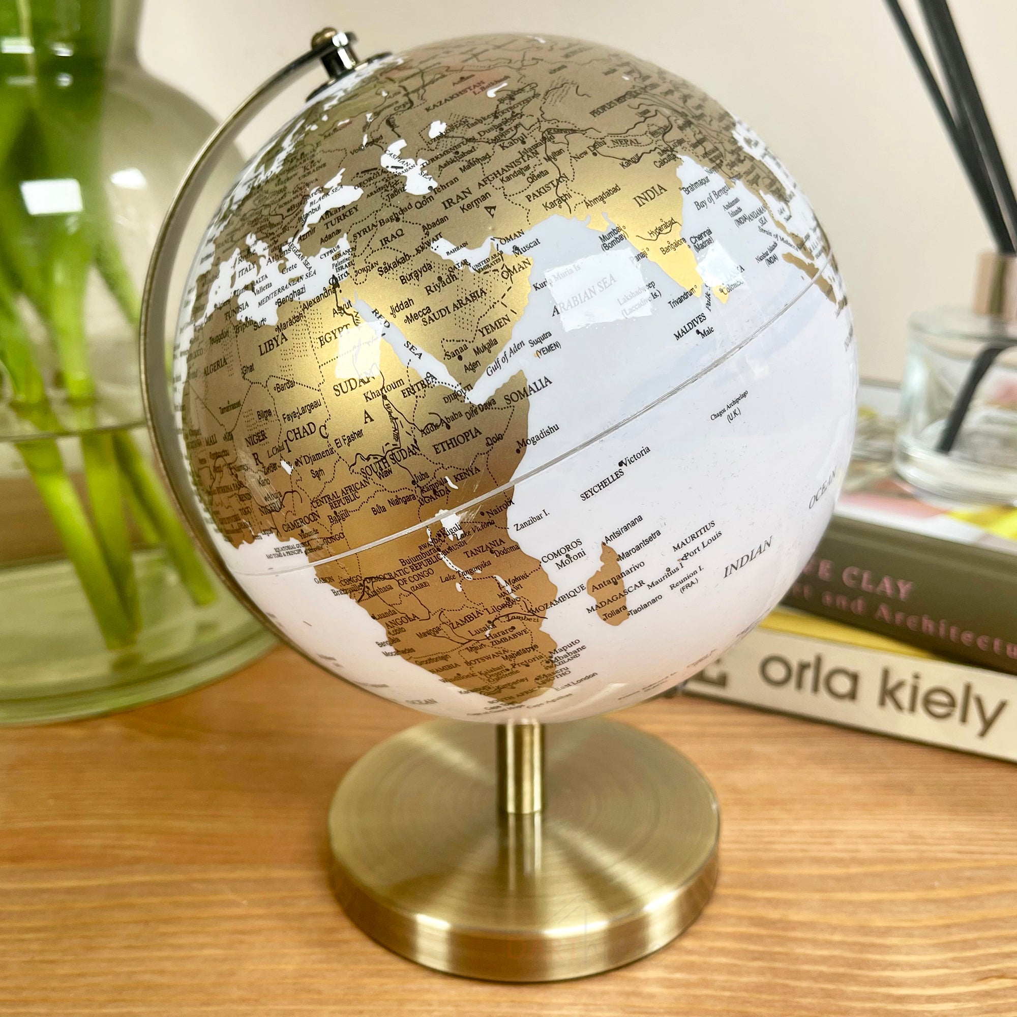 White & Gold Desk Globe