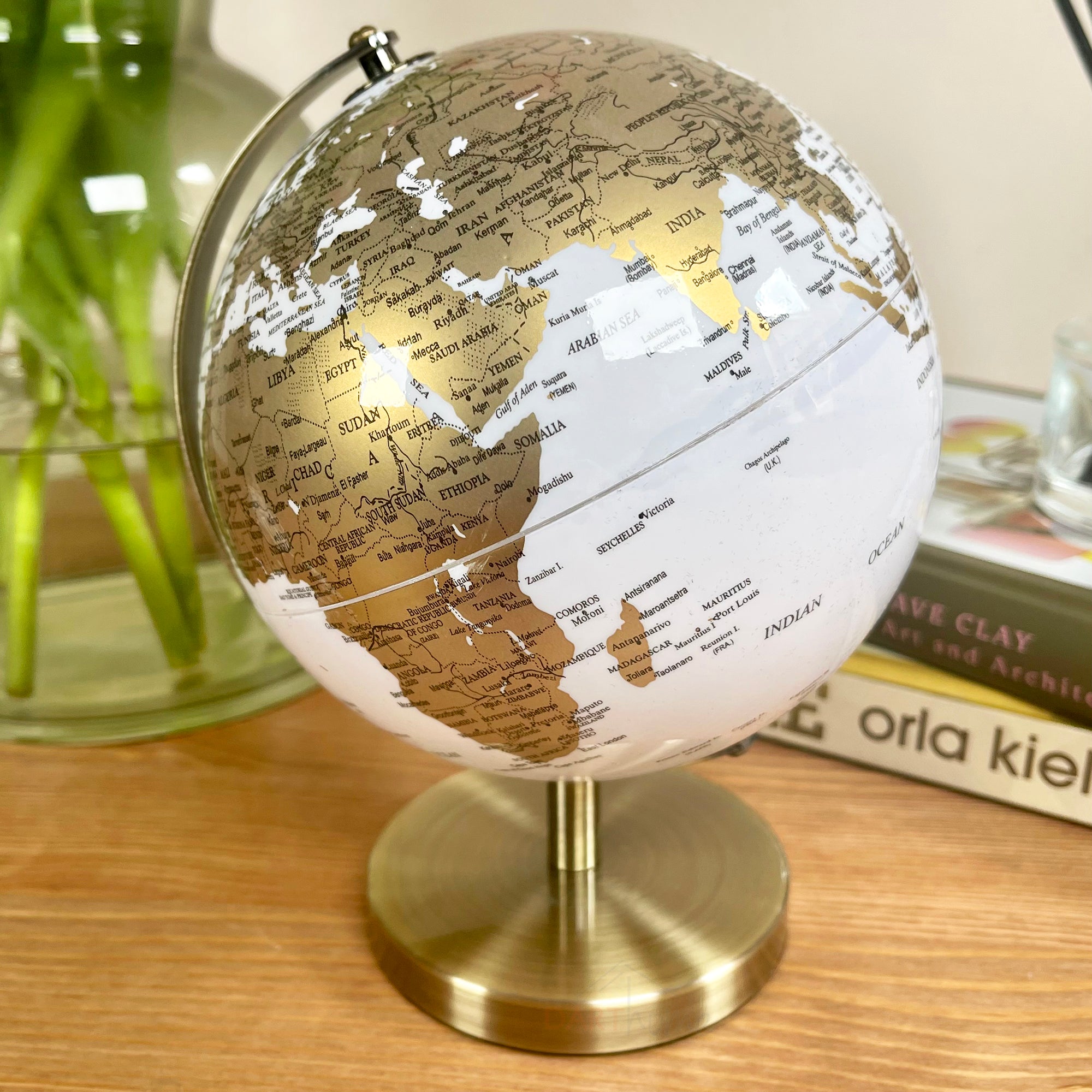 White & Gold Desk Globe