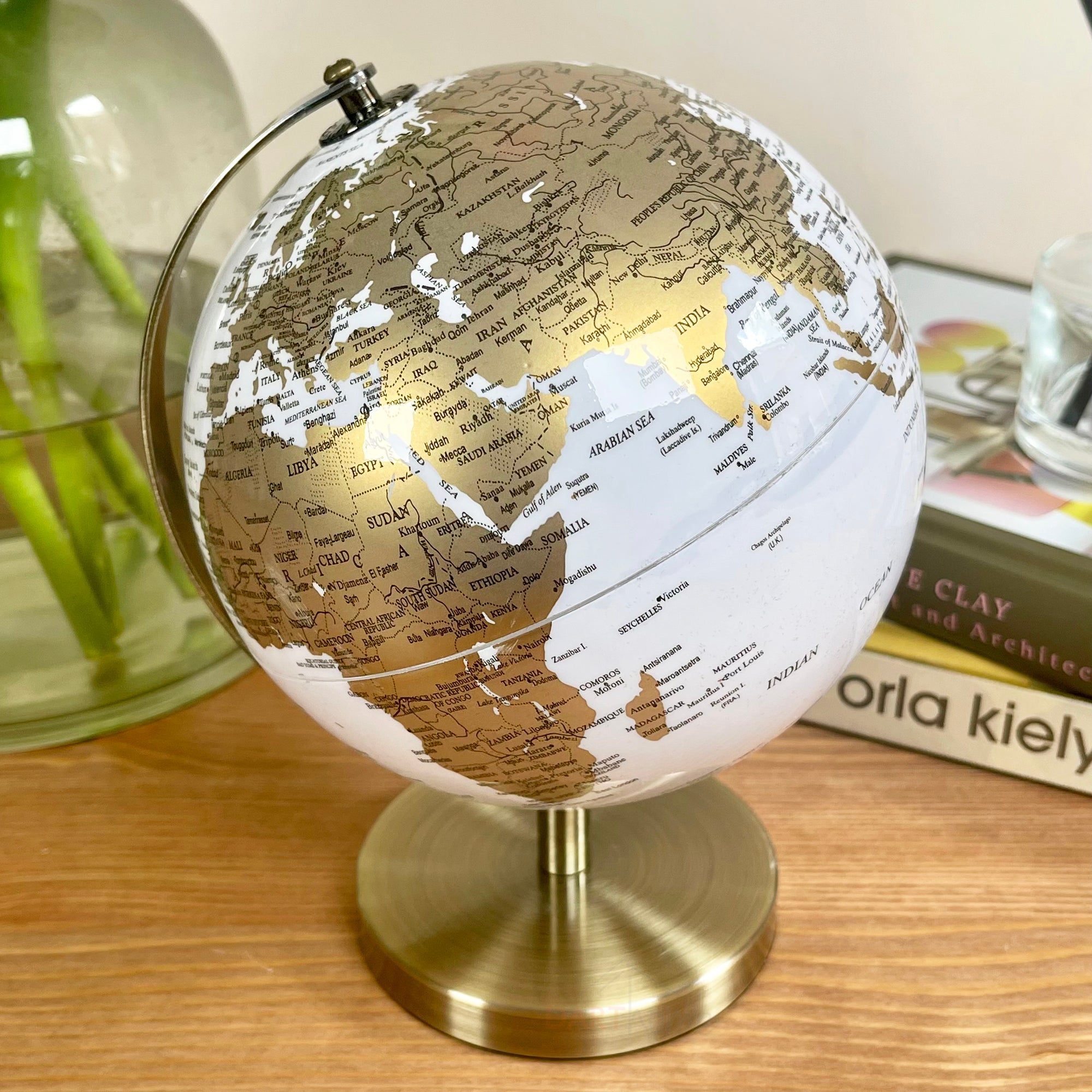 White & Gold Desk Globe