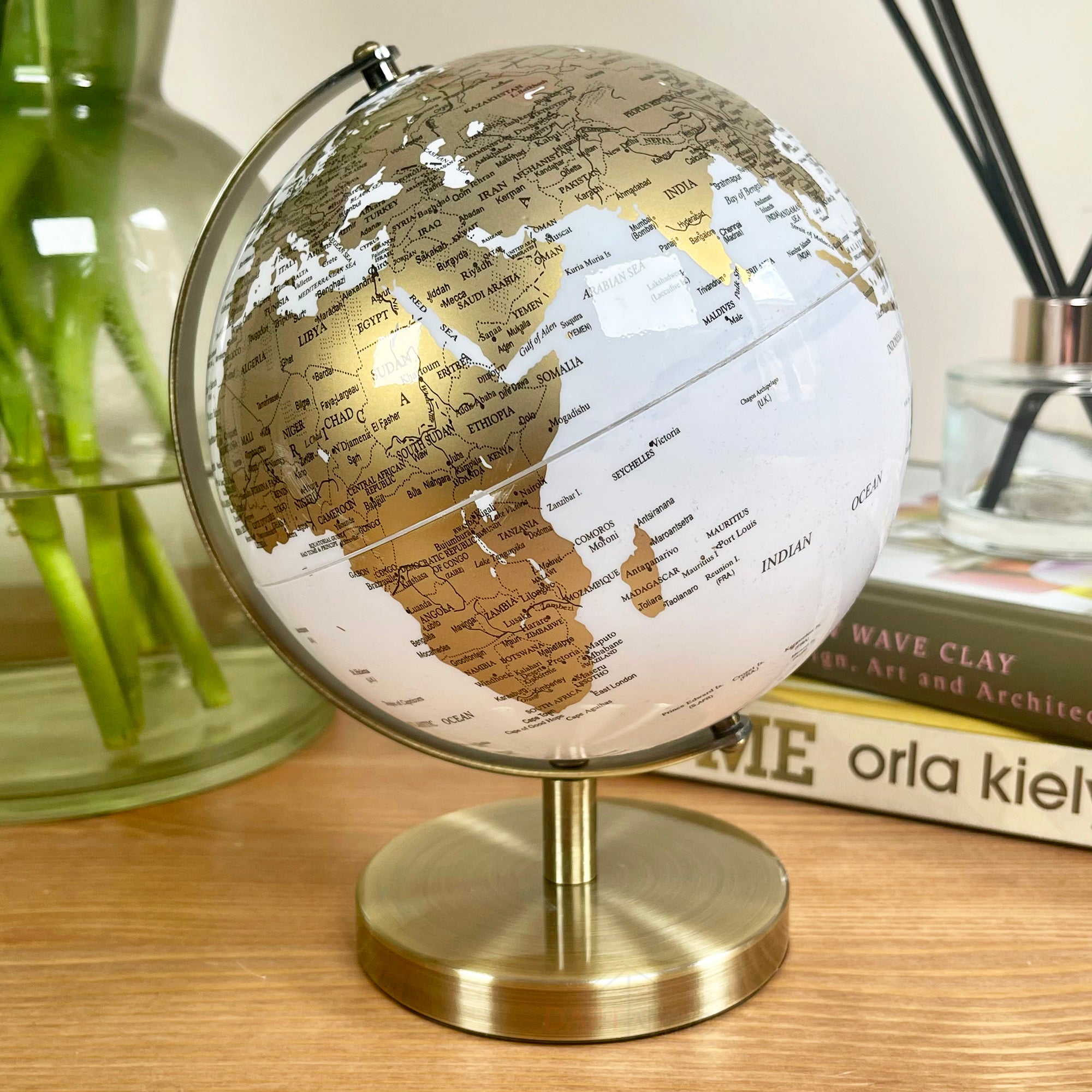 White & Gold Desk Globe