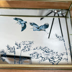 Blaues orientalisches Heron-Glas-Spiegeltablett