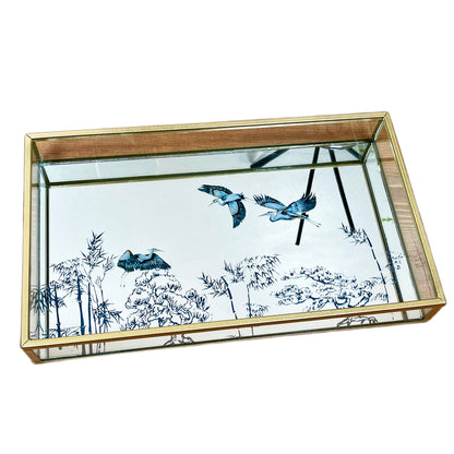 Blaues orientalisches Heron-Glas-Spiegeltablett