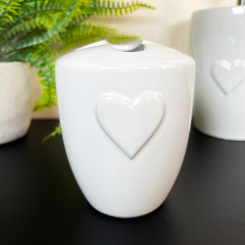 Badezimmer-Accessoires-Set „Love Heart“ in glänzendem Weiß