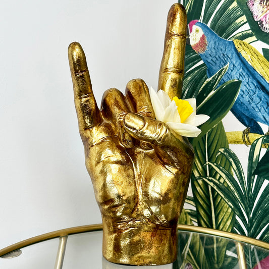 Gold Rock On Hand Vase