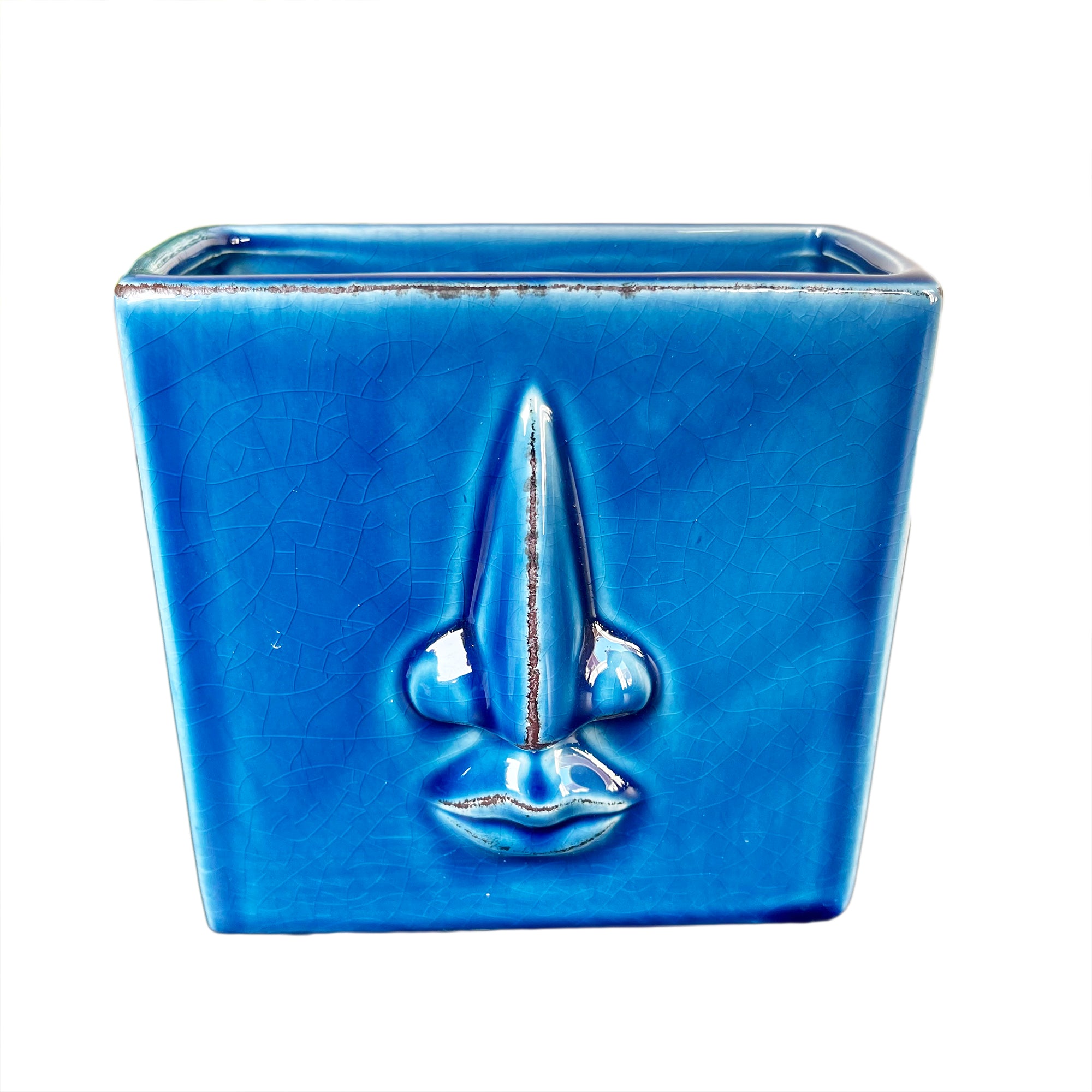 Blue Crackle Abstract Face Vase