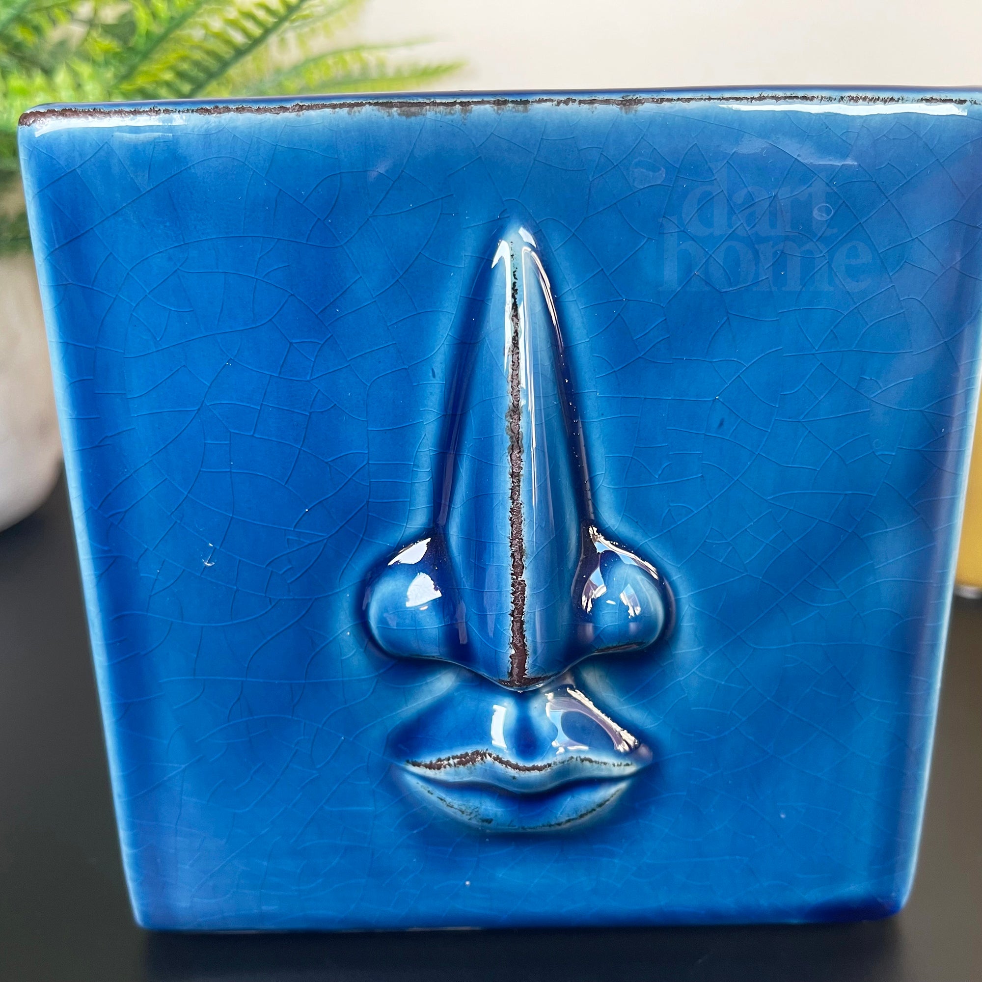 Blue Crackle Abstract Face Vase