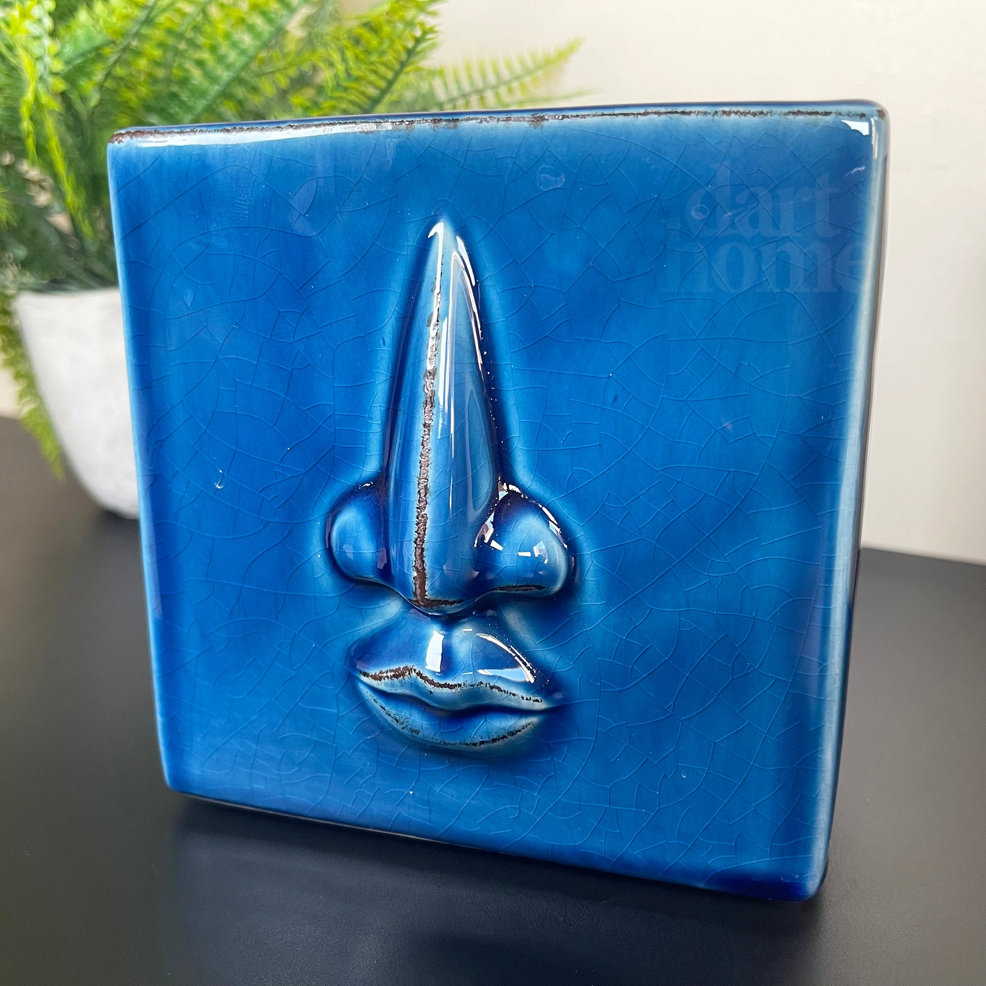 Blue Crackle Abstract Face Vase