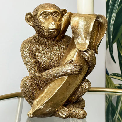 Gold Monkey With Banana Candlestick Holder