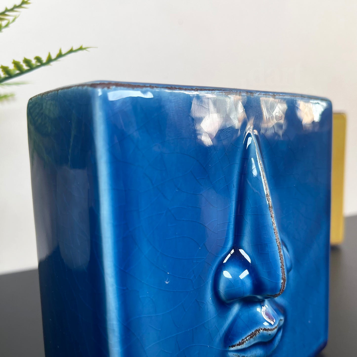 Blue Crackle Abstract Face Vase