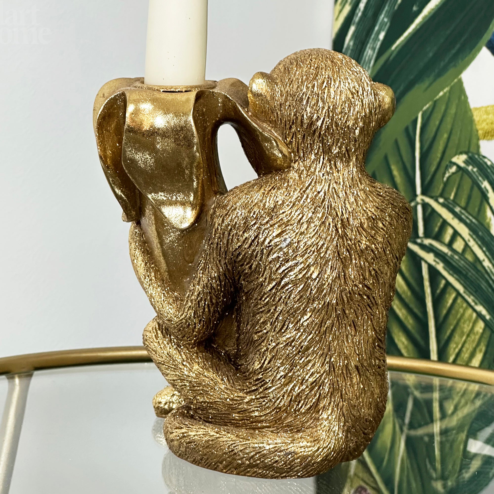 Gold Monkey With Banana Candlestick Holder