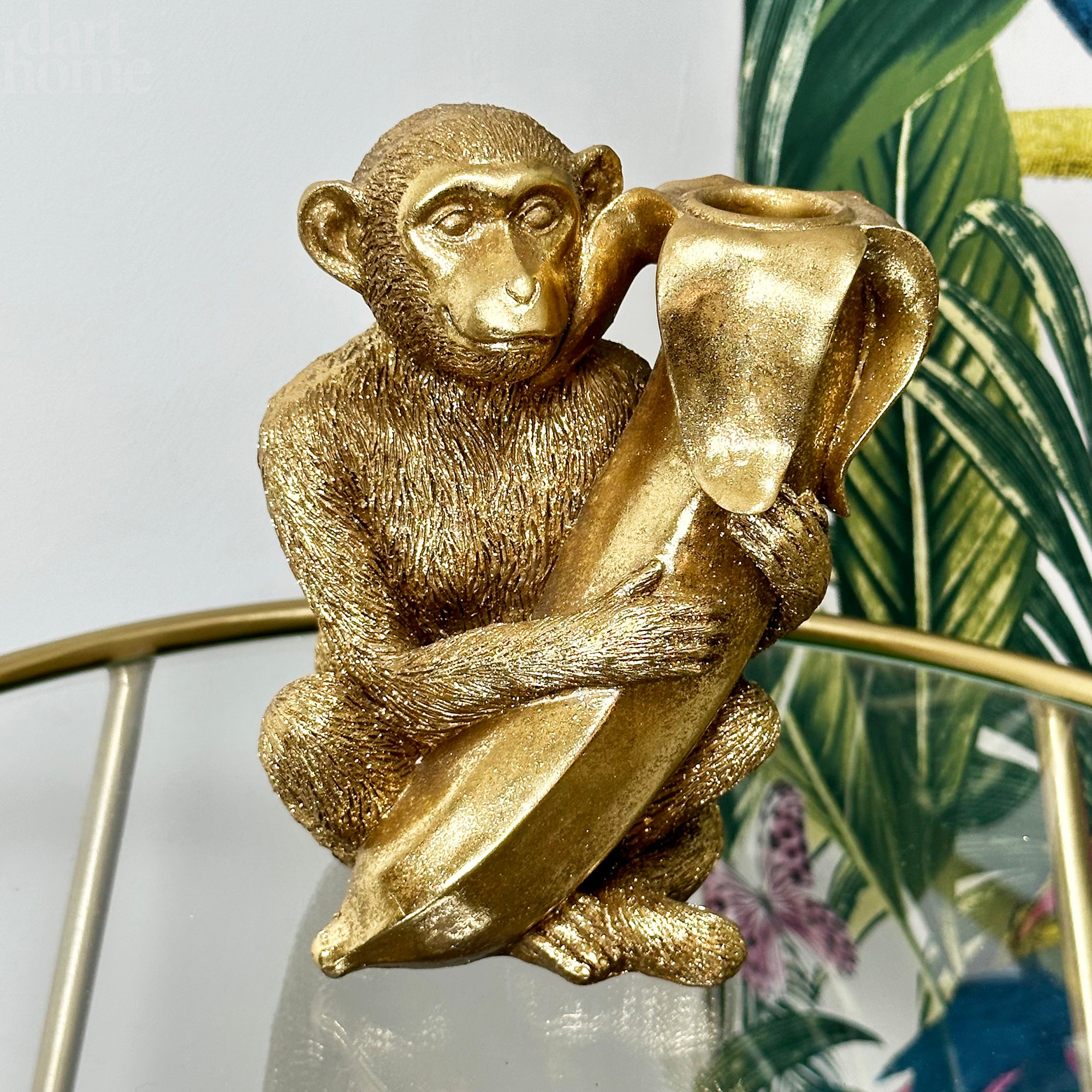 Gold Monkey With Banana Candlestick Holder